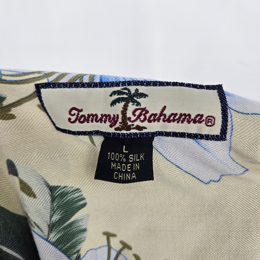 Tommy Bahama Shirt Mens Large Floral Silk Hawaiian Camp‎ All Over Print Cream - Picture 8 of 9